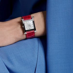 Hermes heure H watch, small model w/ diamonds & alligator strap. Retails $6,250+
